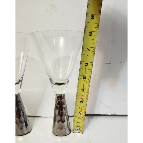Pair Of 8" Artland Hand Blown Wine Glasses With Platinum-look Hexagonal Base - Picture 6 of 9